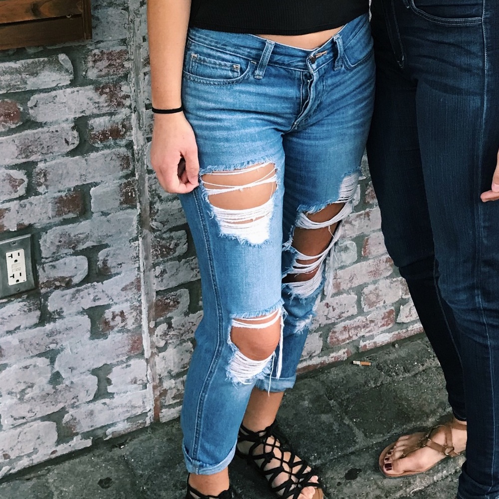 Hollister Ripped Boyfriend Cuff Jeans